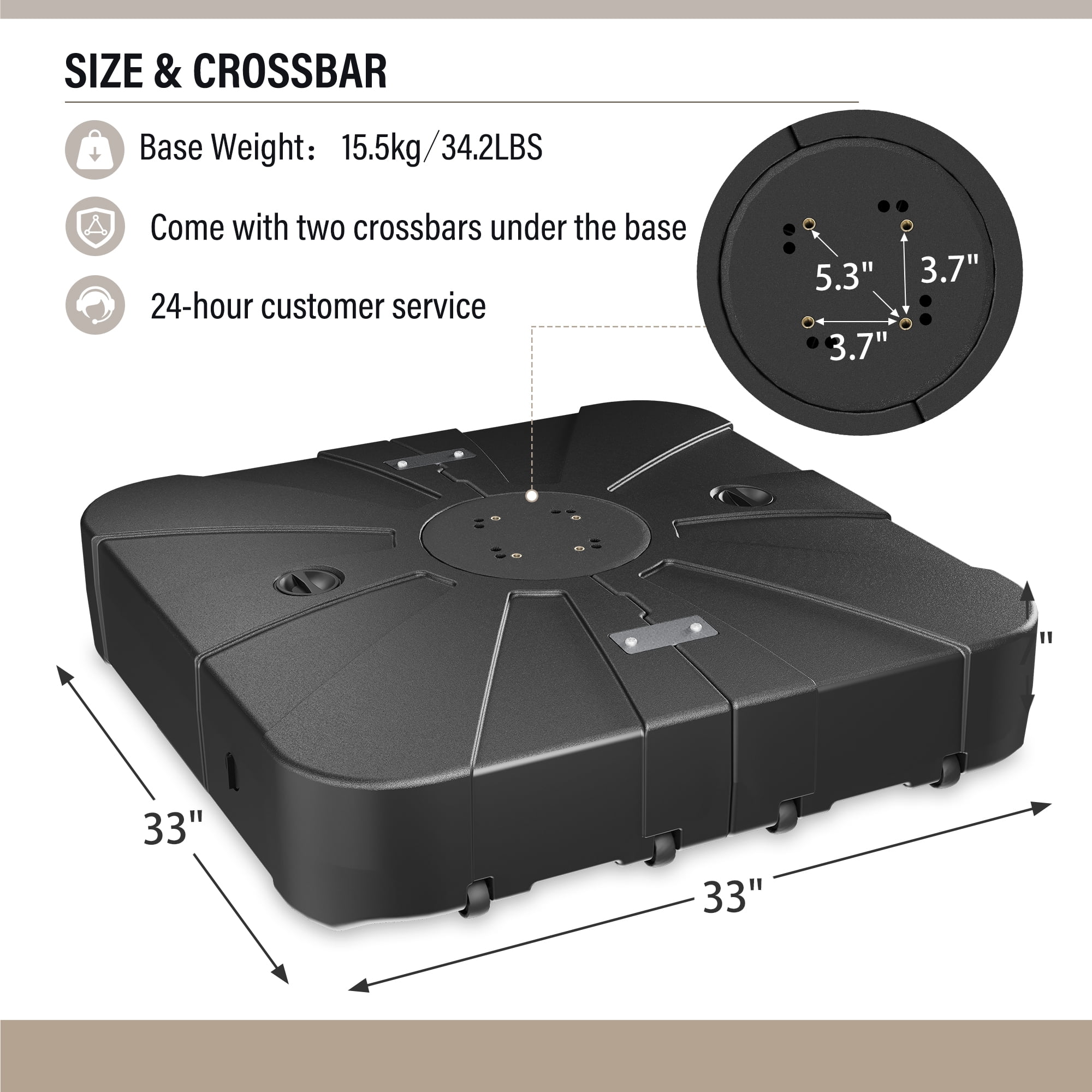 LAUSAINT HOME Patio Umbrella Base, Heavy Duty Offset Umbrella Base with Wheels, 34.6" x 34.6" x 7.5"