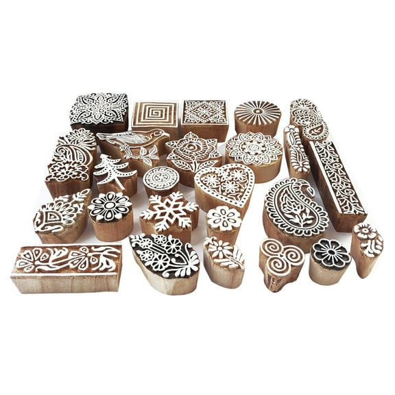 Royal Kraft Assorted Wooden Block Printing Stamps (Set of 25) Bulk01_25A