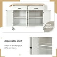 thumbnail image 4 of Solid Wood Top Kitchen Island Cart In White, 4 Door Cabinet With Adjustable Shelves, 2 Drawers, Spice & Towel Rack, Locking Wheels White Strong Wood, Cabinet, Wheel Assembly, 4 of 6
