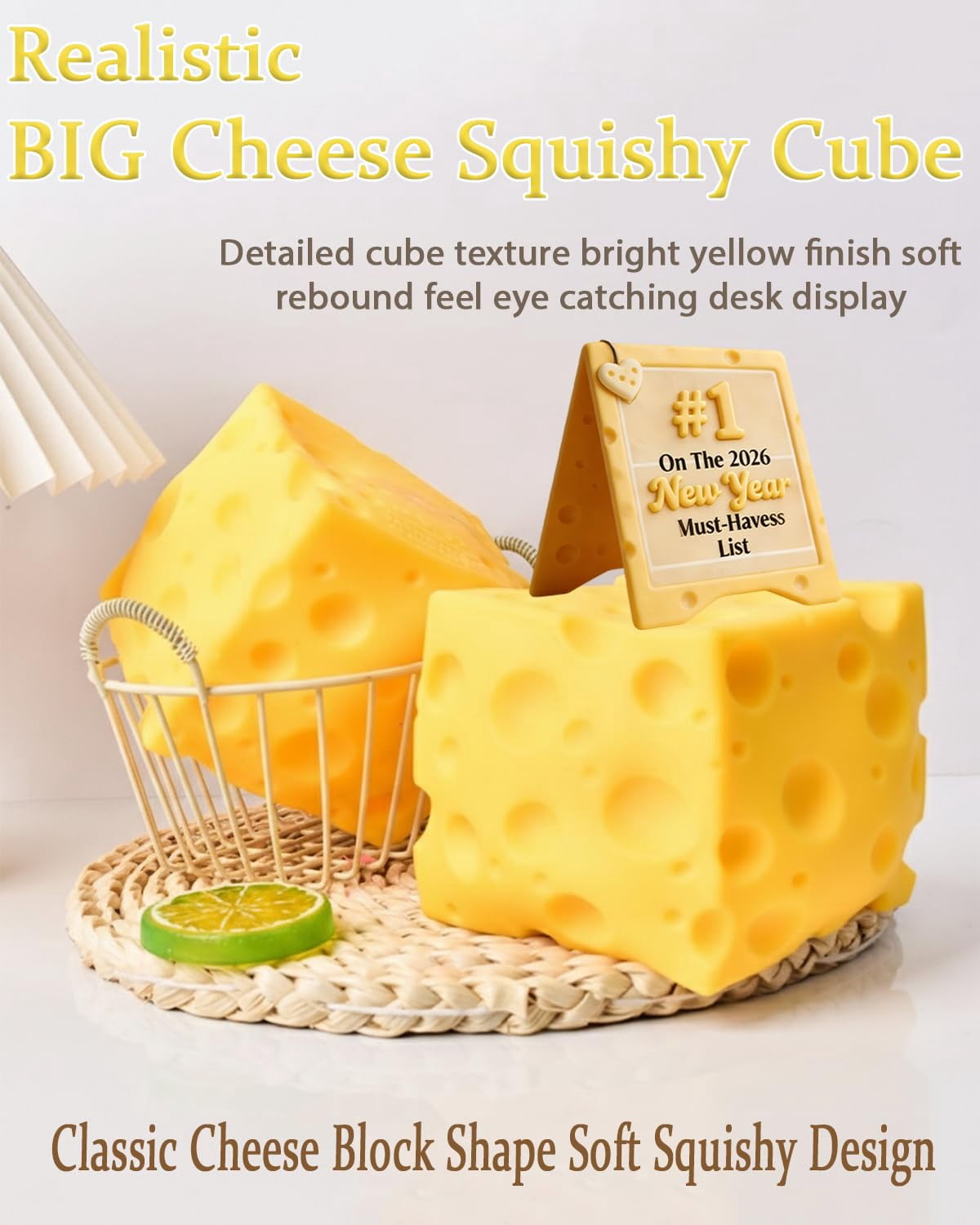 4.7 inch Cheese Cube Squishy Realistic Design Slow Rising Durable EVA Foam Structure