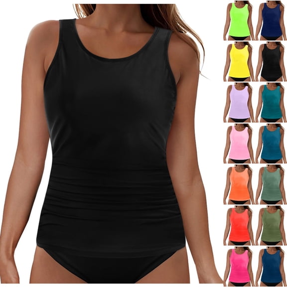 COMVALUE Tankini Tops for Women 2026 High Neck Swimsuits Swim Top Modest Bathing Suit Swimwear Tank Top only No Bottom (Navy, L)