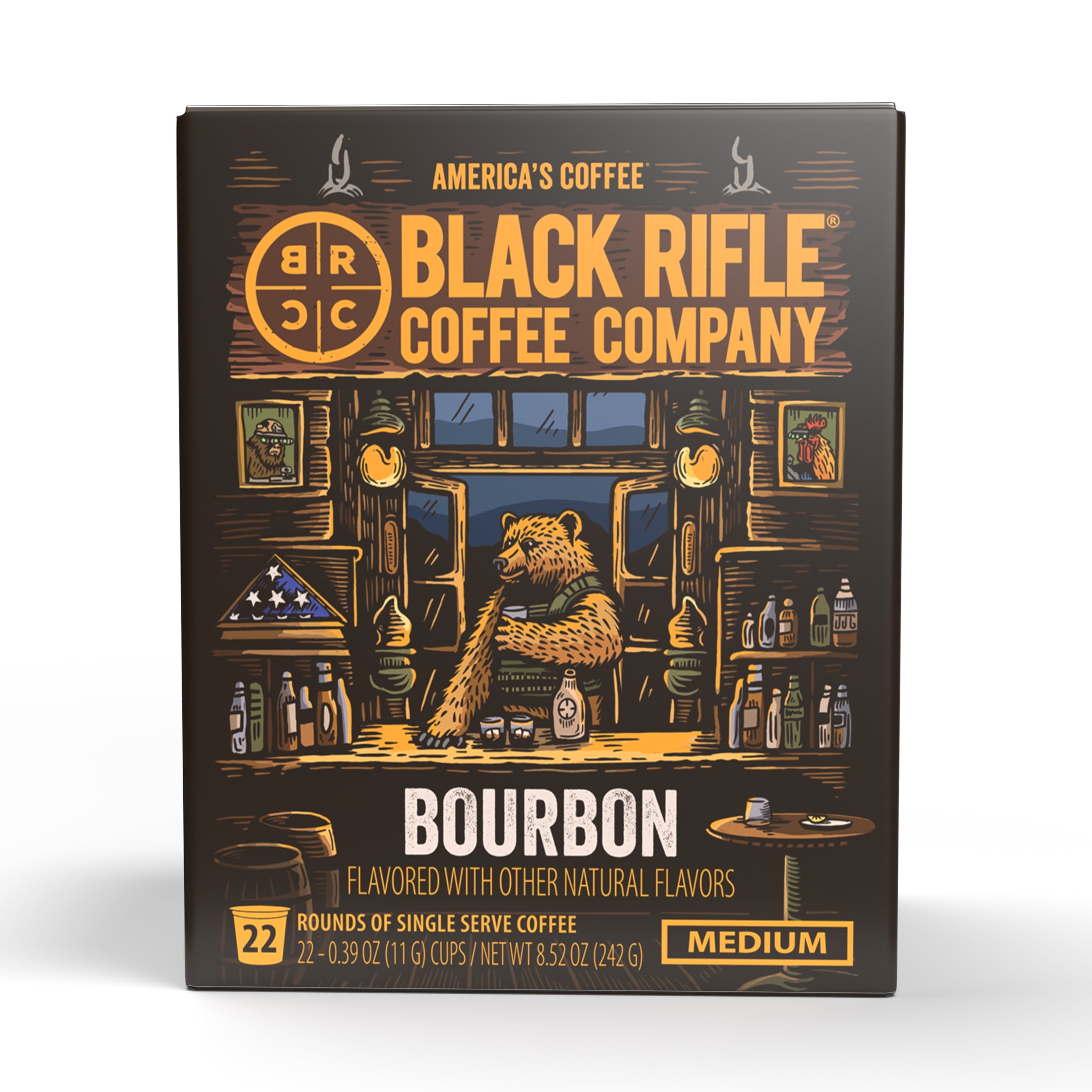(4 pack) Black Rifle Coffee Bourbon K-Cup Pods, Medium Roast, 22 Ct
