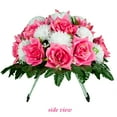thumbnail image 5 of Sympathy Silks Artificial Cemetery Flowers 30" Beauty Pink Open Rose/White Mum Saddle for Headstone, 5 of 9