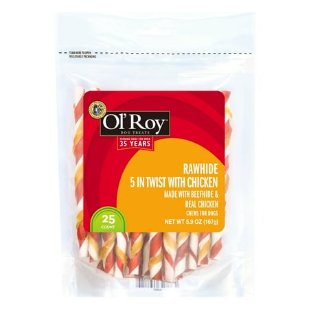 Ol' Roy Rawhide 5" Twist with Chicken Chews for Dogs, 5.9 oz, 25 Count