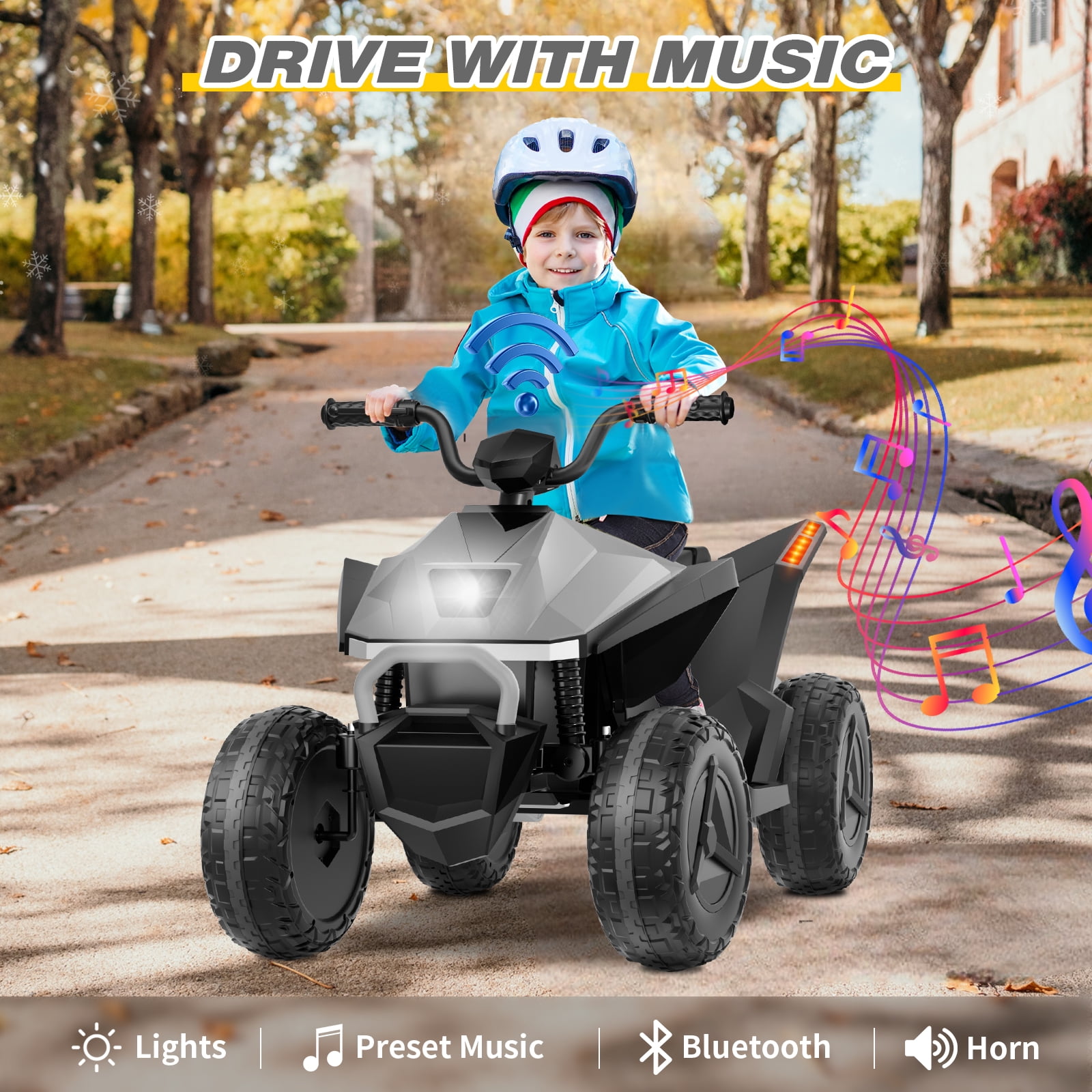 HHVEL 24V Kids ATV 4 Wheeler, Ride on Toy Car for Big Kids with 2 Seater, LED Headlights, Bluetooth, Music 4.5mph Max Speed Ride on ATV for 3-8 Boys & Girls，Gray
