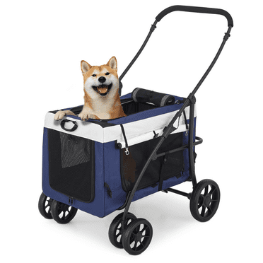 Magshion 3-in-1 Pet Stroller with Detachable Carrier Bag, 4 Wheels Dog Cat Stroller, Folding Travel Carriage for Small and Medium Dogs, Navy Blue