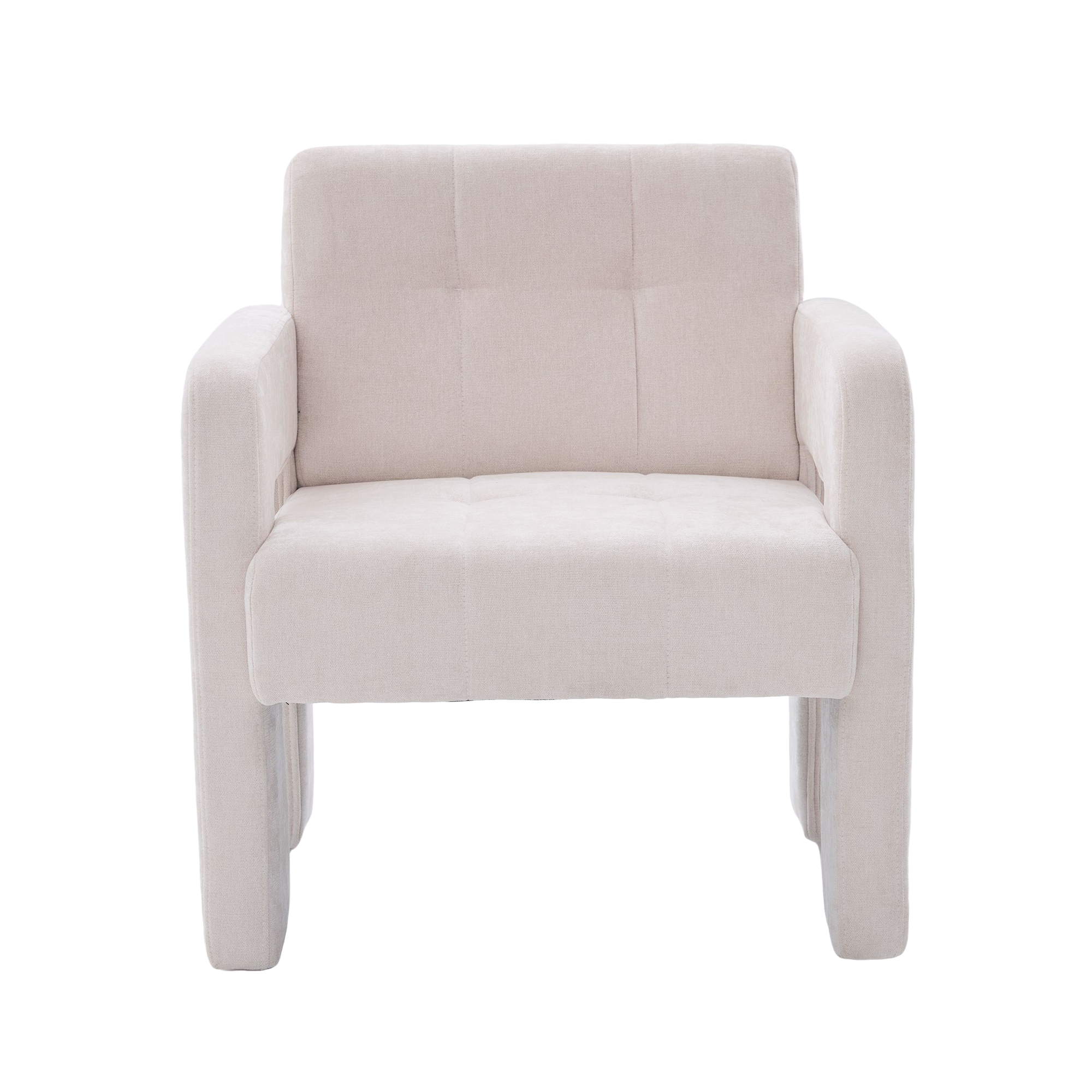 MOONMISS Chenille Upholstered Tufted Comfortable Wood Frame Single Armchair-Beige