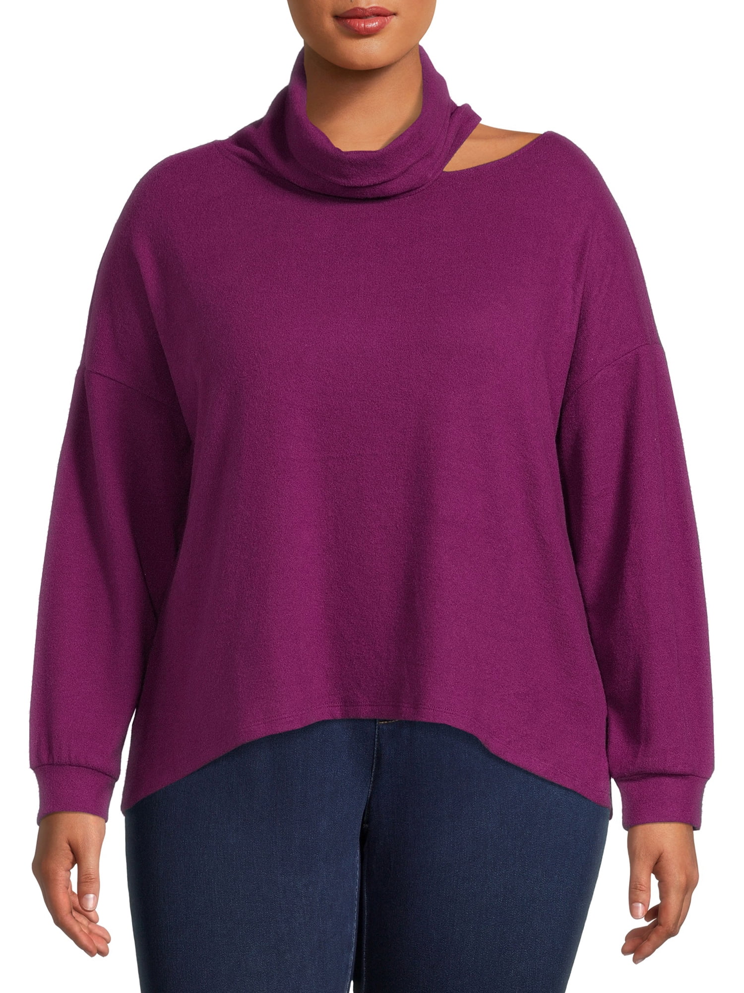 Terra & Sky Women's Plus Size Cut Out Turtleneck Top