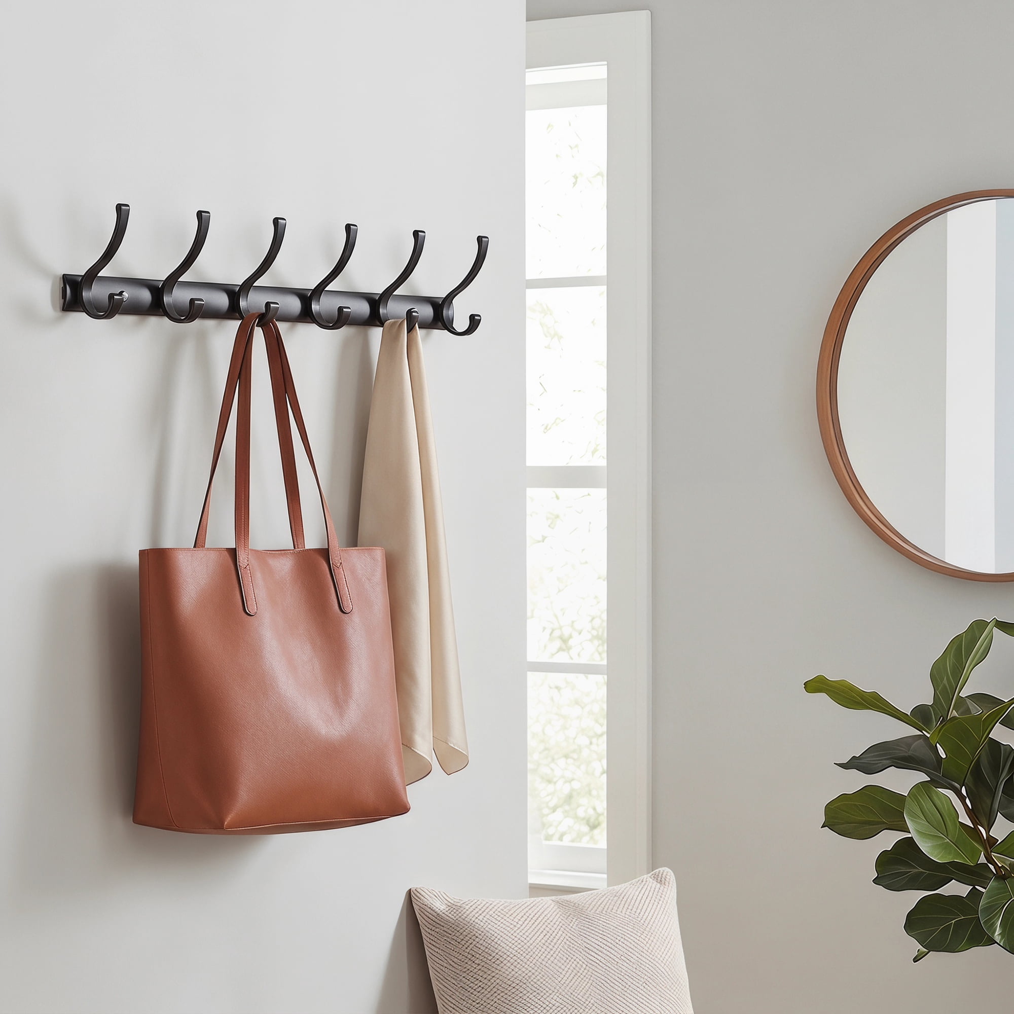 Unique Bargains Coat Rack Wall Mount,Hat Rack for Entryway and Bedroom Black 6 Hooks