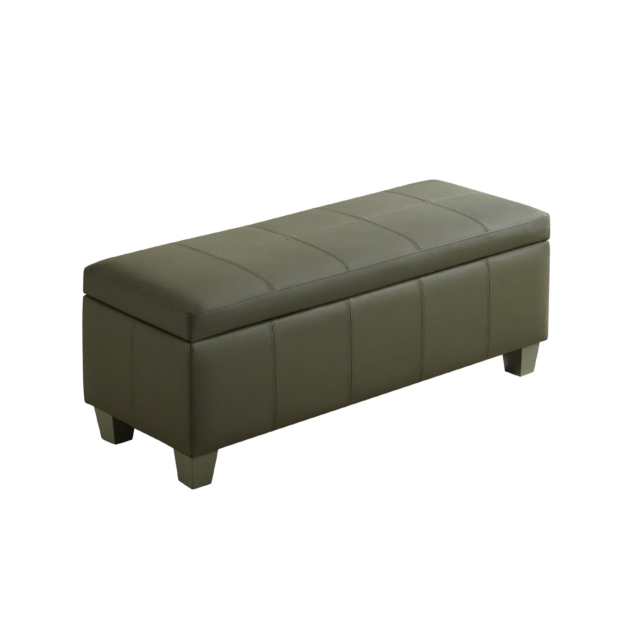 41'' Faux Leather Storage Ottoman Bench, Rectangle Upholstered Storage Bench with Wooden Legs, Stitch Tufted Bench with Storage for Bedroom, Living Room, Entryway, Green