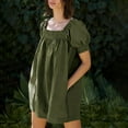 thumbnail image 3 of Fartey Babydoll Dress for Women 2025 Cute Puff Short Sleeve Dress Loose Casual Solid Color Square Neck Dress Summer Mini Dresses Army Green XXL, 3 of 8