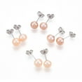 thumbnail image 2 of Pearl Ball Stud Earrings with Sterling Silver Pin with 925 Stamp Platinum PeachPuff 6mm DIY, 2 of 3