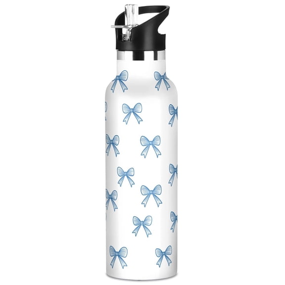 ALAZA Bows Blue Pattern Stainless Steel Water Bottle Vacuum Insulated Leak-Proof Tumbler with Straw Handle 20oz