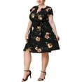 thumbnail image 4 of MODA NOVA Juniors Plus Size V Neck Short Sleeve Floral Knee Length Midi Dress, 4 of 5