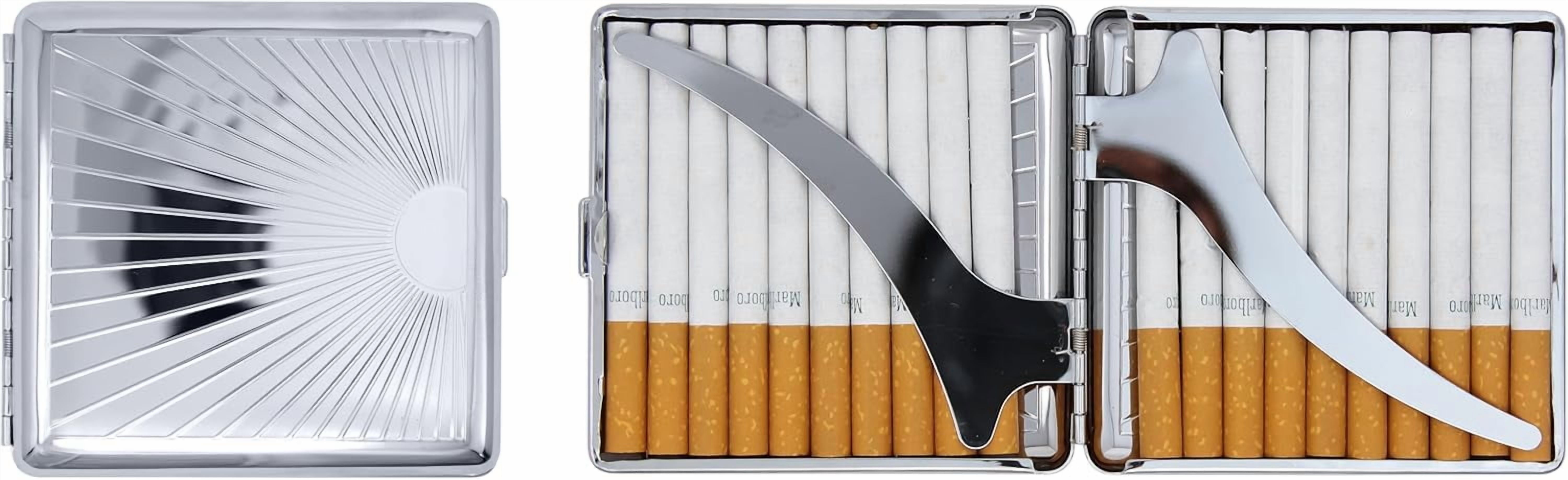 Silver Metal-Plated Compact Cigarette Case & Stash Box (7X 100s Size  Cigarettes)