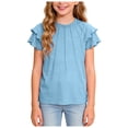 thumbnail image 6 of WUANDIXFA Girls T Shirts Ruffle Short Sleeve Summer Pleated Crewneck Casual Tops Tees Blouses (Blue, 10-11 Years), 6 of 8