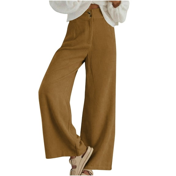 ClodeEU Women's Corduroy Pant With Pockets,Wide Leg High Waist Pant With Button ,Loose Casual Pant Gold,Womens Plus XXL
