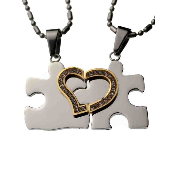 R.H. Jewelry Lovers Couple Stainless Steel Pendant Necklace Puzzle Split Heart Set