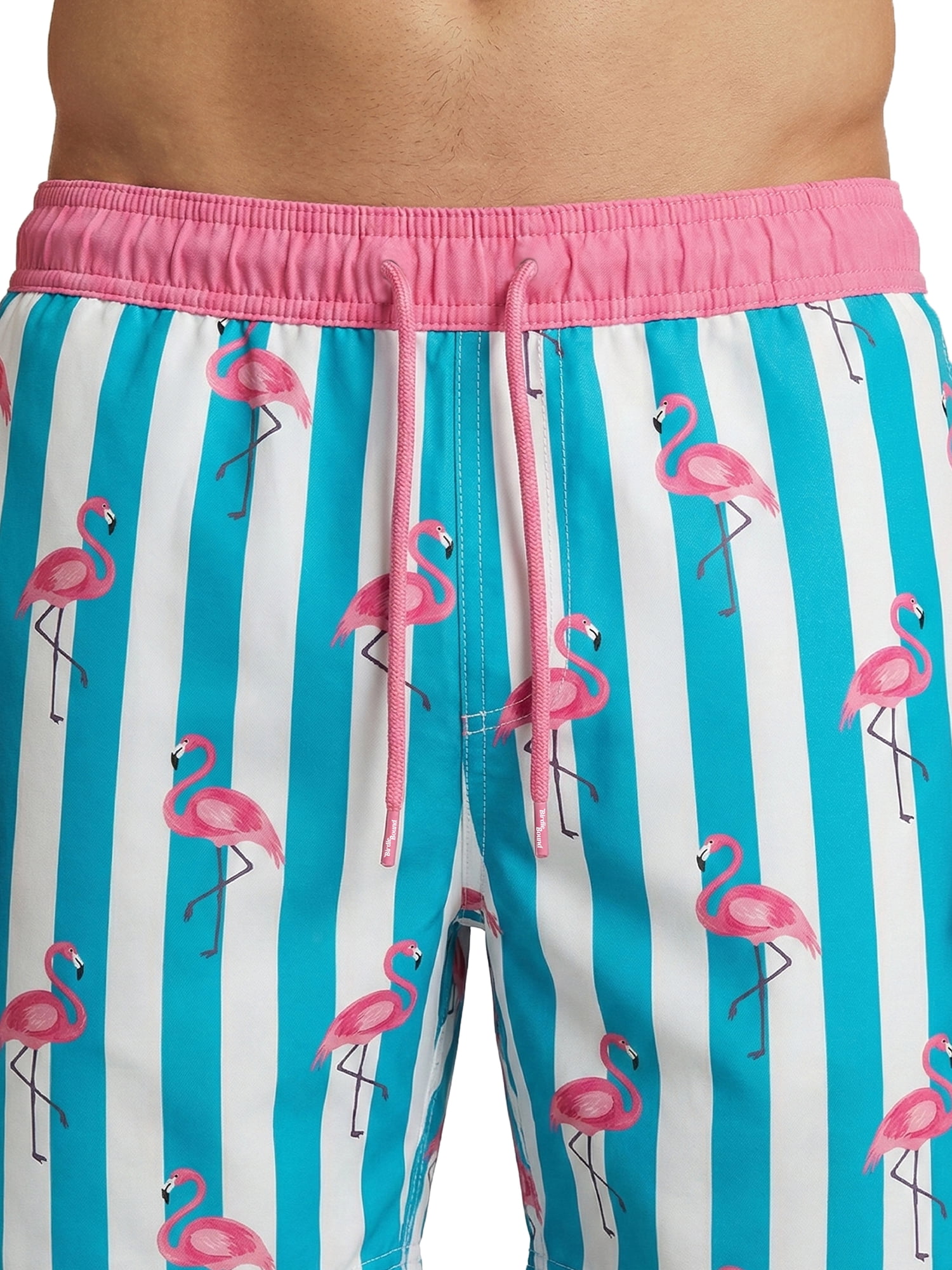 Birdie Bound Men's Printed Flamingos Swim Trunks, Sizes S-3XL
