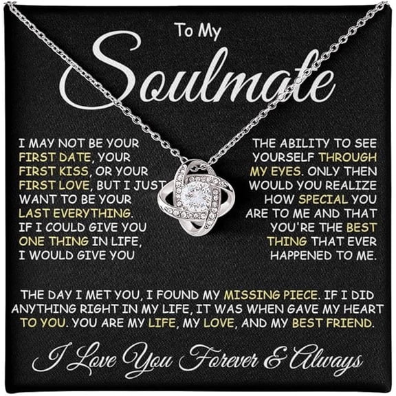 Valentines Day Gift for Girlfriend from Boyfriend, Necklace Gift for Soulmate, Anniversary Gift for My Soulmate, Zircon Necklace for Women with Message Card and Box, Birthday Gift for Wife