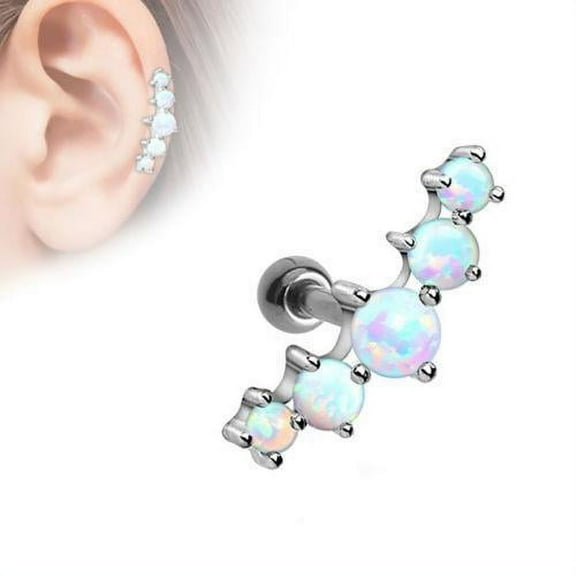 Ear Cartilage Body Jewelry Five Prong-Set Opalite Gems 316L Surgical Steel