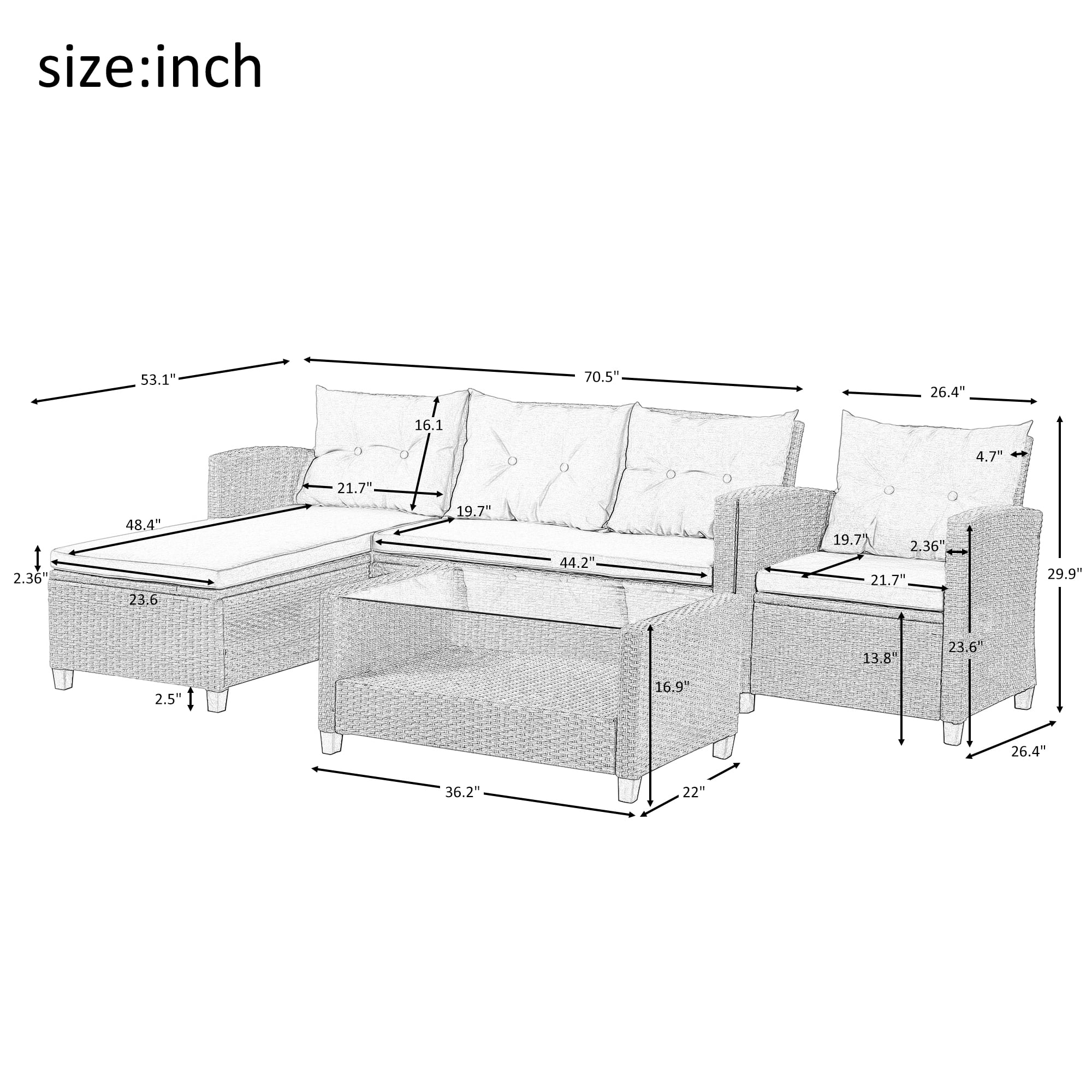 enyopro 4 Pieces Patio Furniture Sectional Set, Outdoor All-Weather Manual Weaving Wicker Conversation Set with Storage Box & Table, Rattan Sectional Sofa Set, Deck Porch Use Furniture Set, B994
