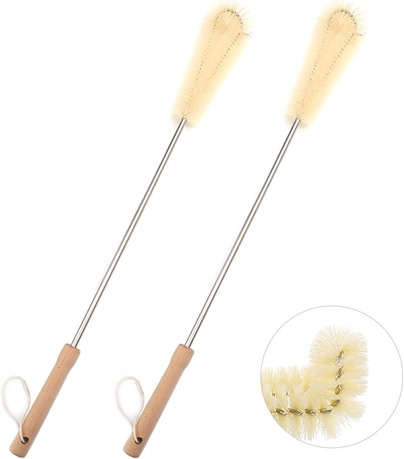 2 pcs Extra Long Nylon Bottle Brushes (24 inch). with Beech Wood Handle