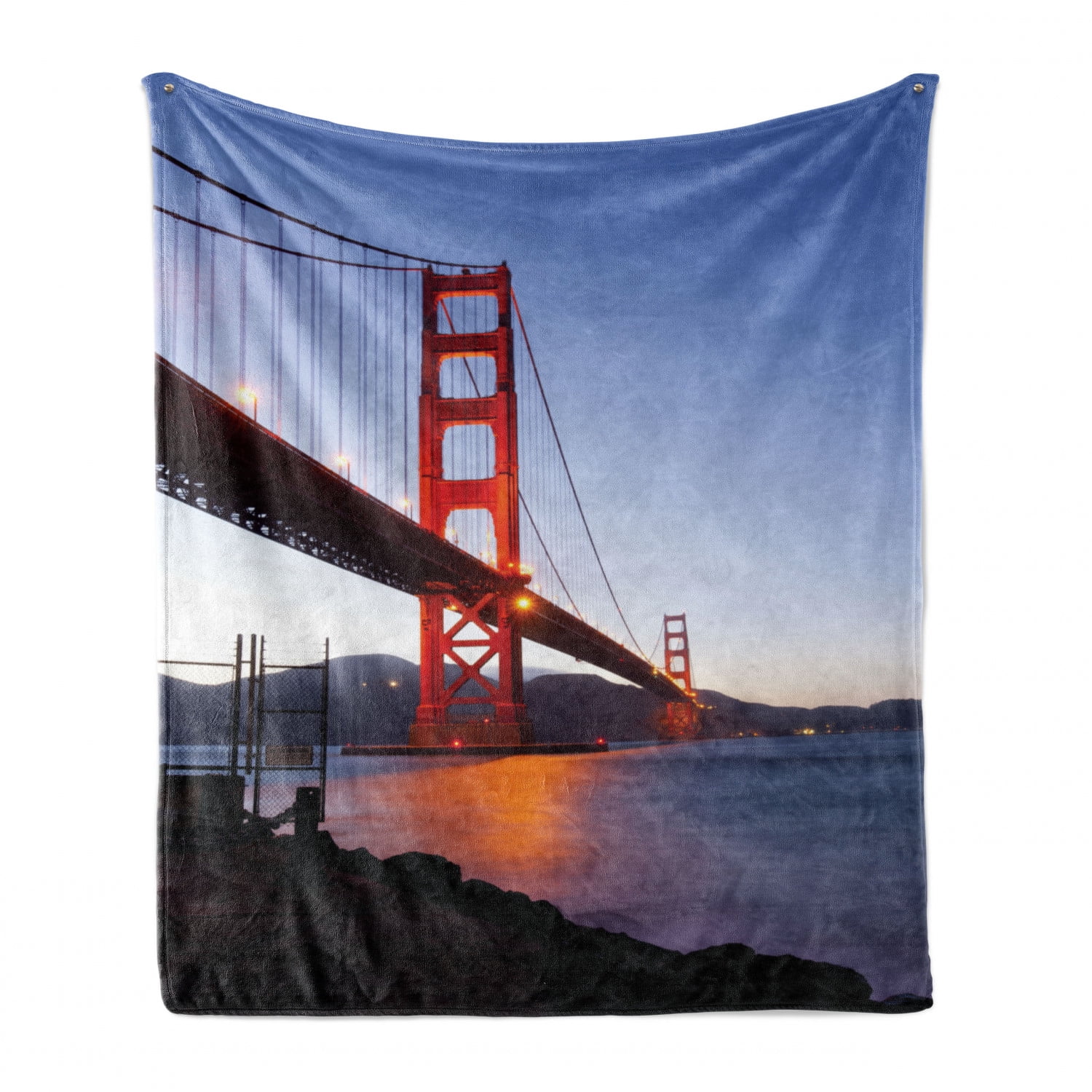 Ambesonne Travel Soft Flannel Fleece Throw Blanket Multicolor Real Life Picturesque of Golden Gate Bridge Cityscape California Landmark Cozy Plush for Indoor and Outdoor Use 70 x 90