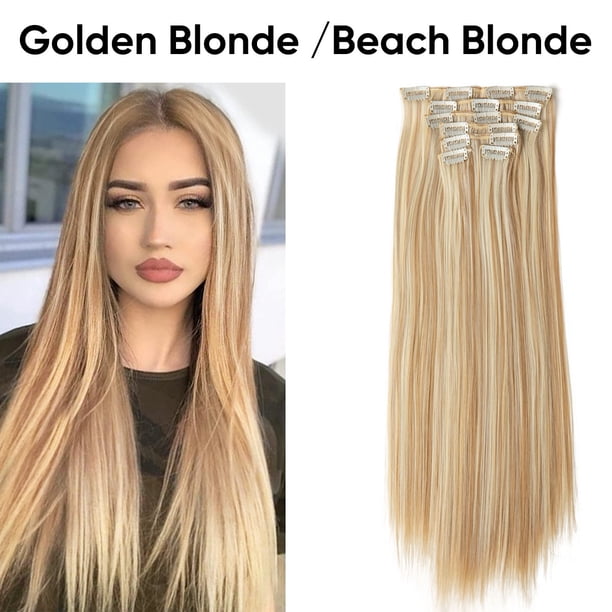 Nvzi Extensiones de cabello largo de 55 cm/22 pulgadas, rubio dorado/rubio playa - 1 pieza. Extensiones de cabello de fibra mate resistentes al calor, perfectas para realzar el peinado femenino.