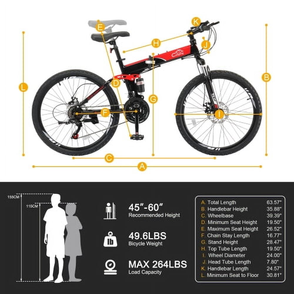UBesGoo 24in Folding Mountain Bike Shimano 21-Speed, with Disc Brakes for Aldult, Men, Red&Black