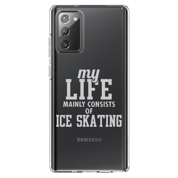 DistinctInk Clear Shockproof Hybrid Case for Samsung Galaxy Note 20 (6.7" Screen) - TPU Bumper Acrylic Back Tempered Glass Screen Protector - My Life Mainly Consists of Ice Skating