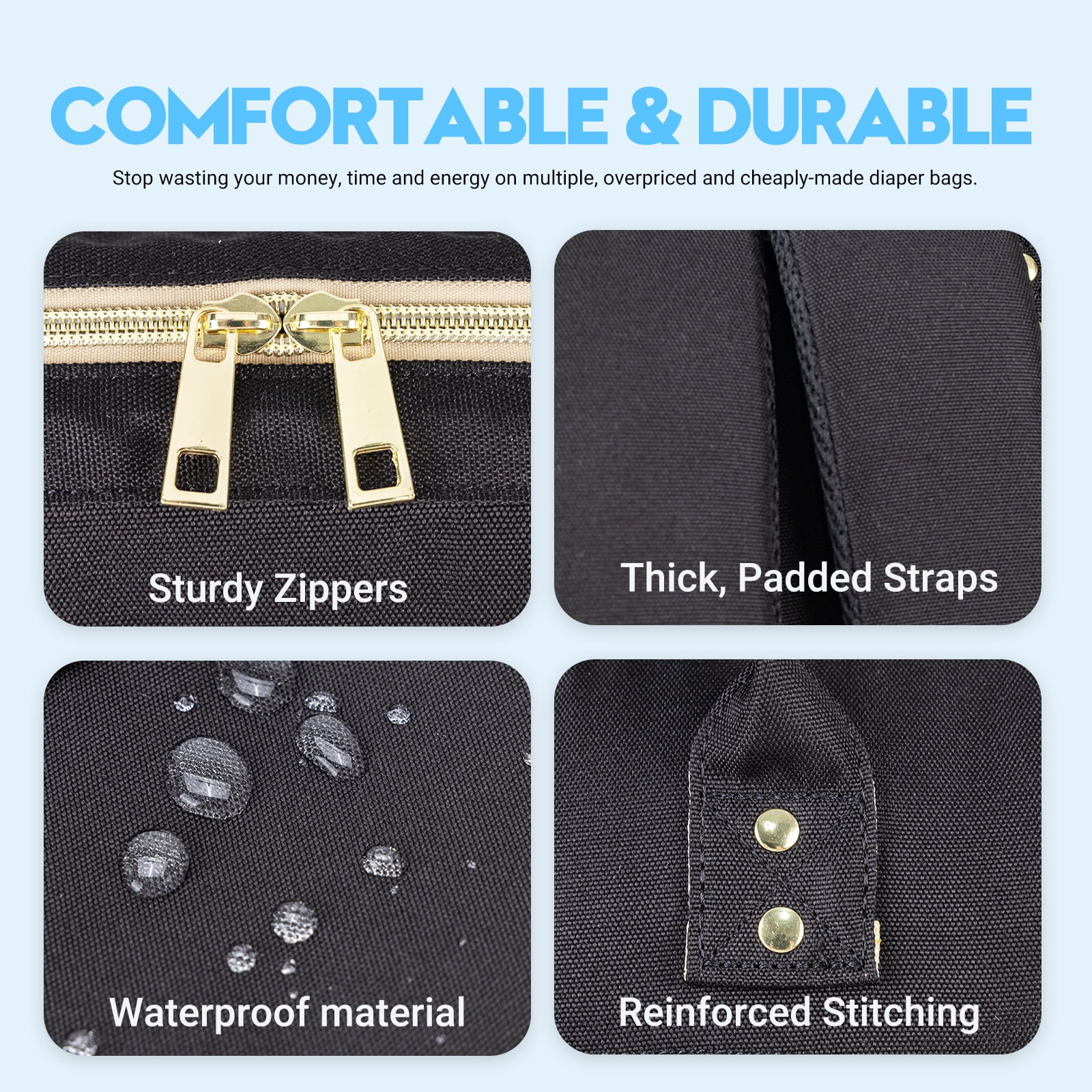Diaper Bag Backpack with Portable Changing Pad, Large Unisex Baby Bags for Boys Girls, Multipurpose Travel Backpack Moms Dads, Black