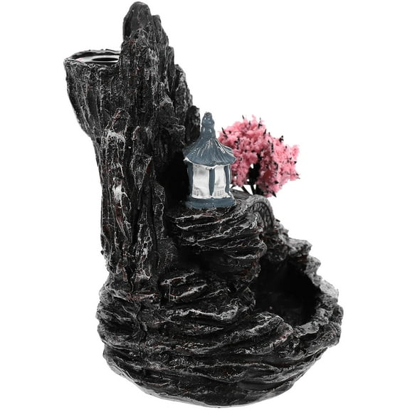 QIFULL Unique Black Backflow Incense Cone Holder Resin Censer for Desktop Decor