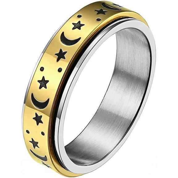 Stainless Steel Anxiety Ring Moon Star Fidget Spinner Rings for Women Men Wedding Band Stress Relieving