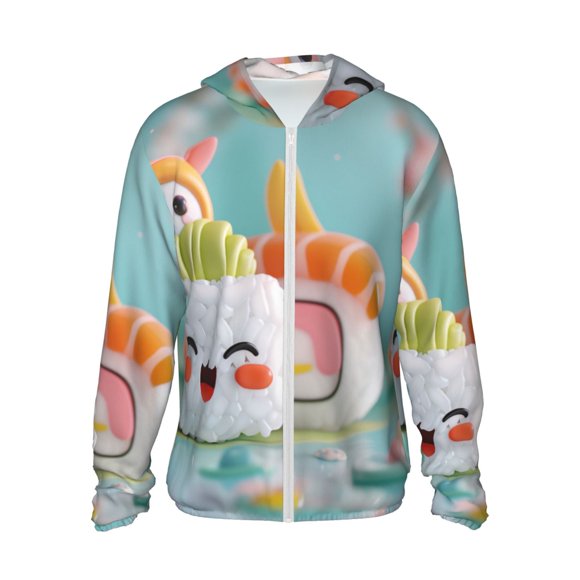 Vsdgher Sweat à Capuche Imprimé Kawaii Sushi pour Hommes et Femmes, Protection Solaire à Manches Longues pour la Pêche et la Course - Moyen