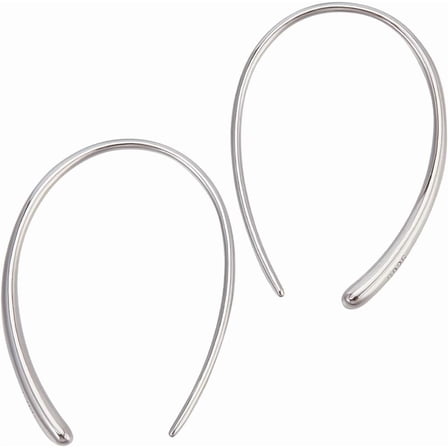 1 Box 1 Pair Upside Down Hoop Earrings Platinum Plated 925 Sterling Silver Simple Needle Drop Dangle Threader Hoop Earrings for Women Through Lightweight Oval Open Wire Earrings Silver