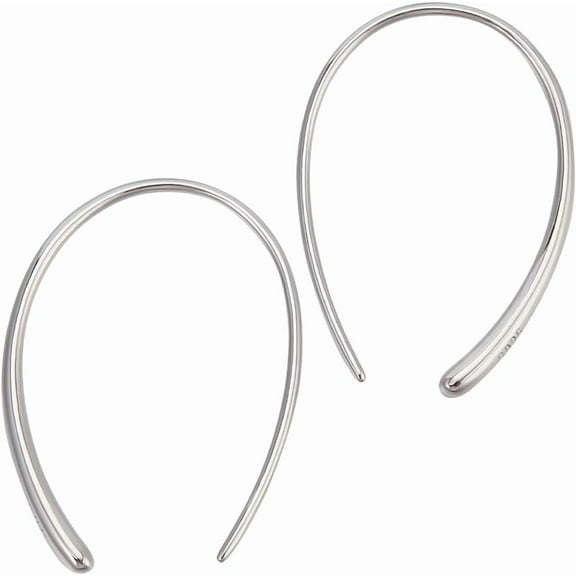 1 Box 1 Pair Upside Down Hoop Earrings Platinum Plated 925 Sterling Silver Simple Needle Drop Dangle Threader Hoop Earrings for Women Through Lightweight Oval Open Wire Earrings Silver DIY