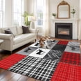 thumbnail image 3 of Red Grey Checkered Area Rug 6x9 FT, Non Slip Living Room Throw Carpet, Farmhouse Animals Tree Retro Washable Soft Large Floor Carpet Non-Shedding Rug for Bedroom Dining Room Play Room, 3 of 9
