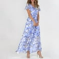 thumbnail image 2 of Youmylove Maxi Long Dresses for Women Elegant Swing Long Dress Chiffon Floral Short Sleeve Ruffle V Neck Fashion Waist Flowy Dress Trendy Easter Dresses, 2 of 5