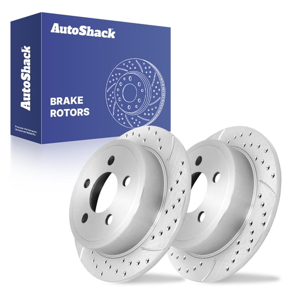AutoShack Rear Solid Drilled & Slotted Silver Zinc Coated Brake Rotors 2-PC Set Replacement for 2003-2007 Jeep Liberty 2003-2006 Jeep TJ SilverShield Pro 11.21" (284.8 mm)
