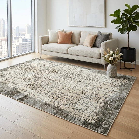 HIWEAVER Camel 8′ x 10′ Washable Abstract Area Rug for Living Room Indoor Throw Carpet Modern Non-Slip Foldable Floor Cover for Dorm Home Decor
