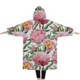 thumbnail image 2 of Oversized Wearable Blanket Hoodie,Pioneer Flower Floral Print Pattern Sherpa Blanket Hoodie with Super Pockets,Super Warm Fuzzy Pullover for Women & Men, 2 of 6