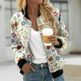 thumbnail image 2 of Women's Bomber Jacket Causal Floral Zip Up Long Sleeve Coat with Pockets 2025 Lightweight Loose Fall Fashion Outerwear Cardigan, 2 of 5