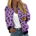 thumbnail image 1 of Chaqueta bomber con temática de Halloween para mujer, elegante estampado de calabaza y murciélago, prenda exterior ligera y cómoda, 1 of 5
