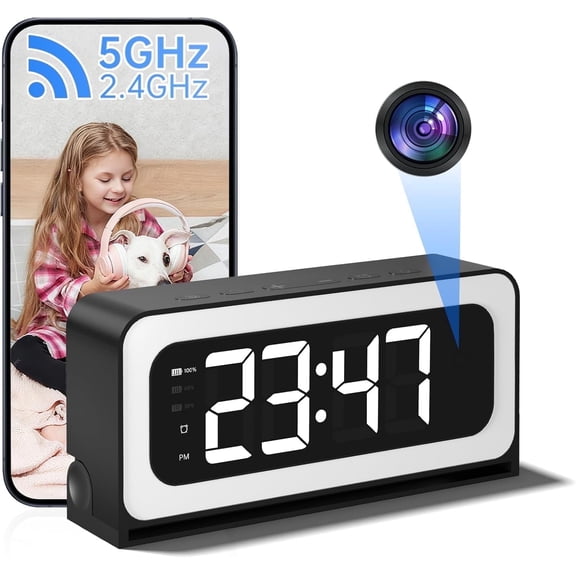 Smart Clock Camera, 2K Indoor Cameras for Home Security, Nanny camera 5G&2.4G WiFi Security Cameras Wireless, Two-Way Talk, Blacklight Full-Color, Night Vision