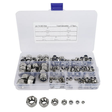 

304 Stainless Steel Self Locking Nuts M3 M4 M5 M6 M8 M10 M12 Hex Nuts Fasteners Kit(175pcs )