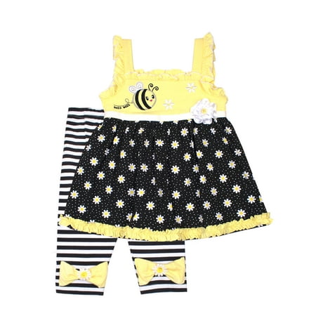 Yellow Daisies Top & Capri Leggings, 2pc Outfit Set (Toddler Girls)
