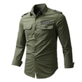 thumbnail image 1 of Odeerbi Clearance Men Turndown Collar Blouse Shirts Long Sleeve Workwear Shirt Plus Size Work Clothes Cotton Long-sleeved Shirt Loose Army Green, 1 of 3