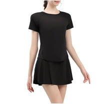 Kaemgyyd Womens Two Piece Workout Sets Summer Stretch Short Sleeve Tops and Skirt with Shorts Outfits Yoga Matching Clothing Set