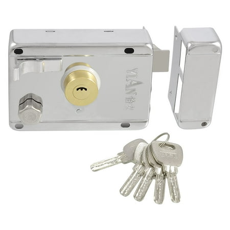 Silver Tone Left Hand Deadbolt Rim Night Latch Door Lock Set W 5
